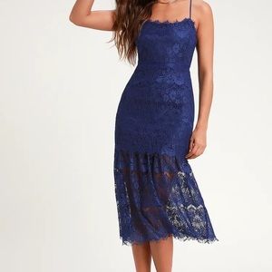 LULUS Blue sleek wedding guest dress